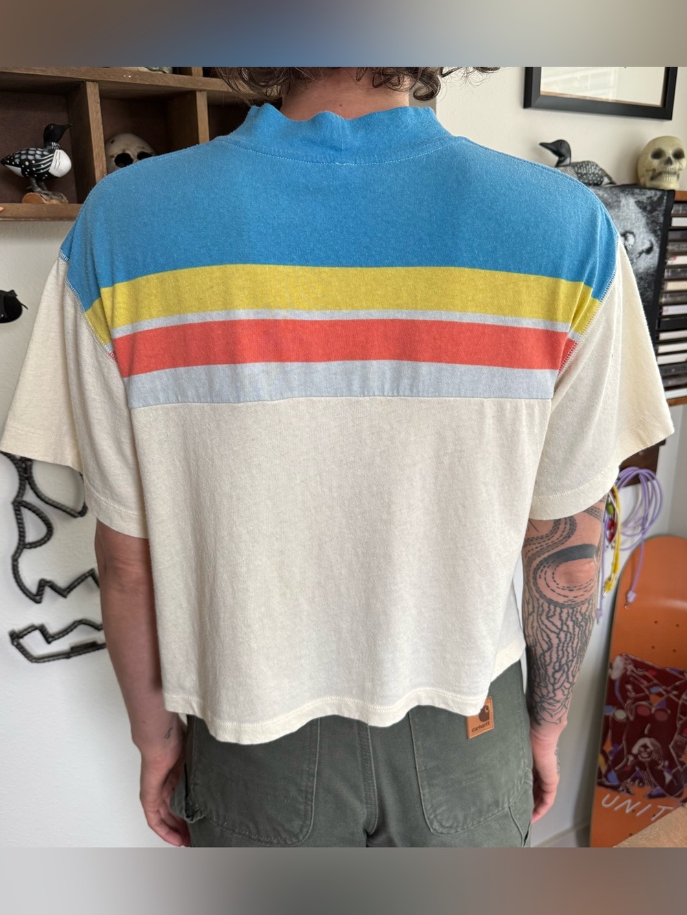 Free People Retro Cropped Striped Mock Neck Tee ~ Size Medium - Picture 5 of 9